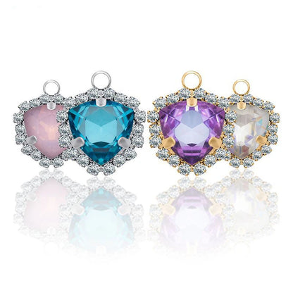 Xichuan Fat Triangle Shaped Crystal Stone K9 Glass Sew on Cup Chain Setting Shiny Colors Rhinestone Crafts Pendant Necklace