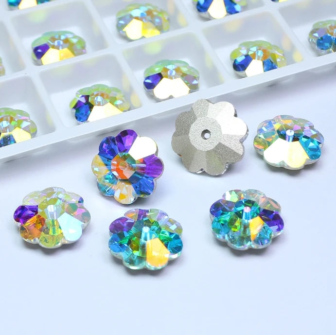 Acmore Crystal Wholesale Sew on Crystal AB Flatback Glass Rhinestones Lead-free Flower Crystal Beads for Garment Sewing Diy Accessories