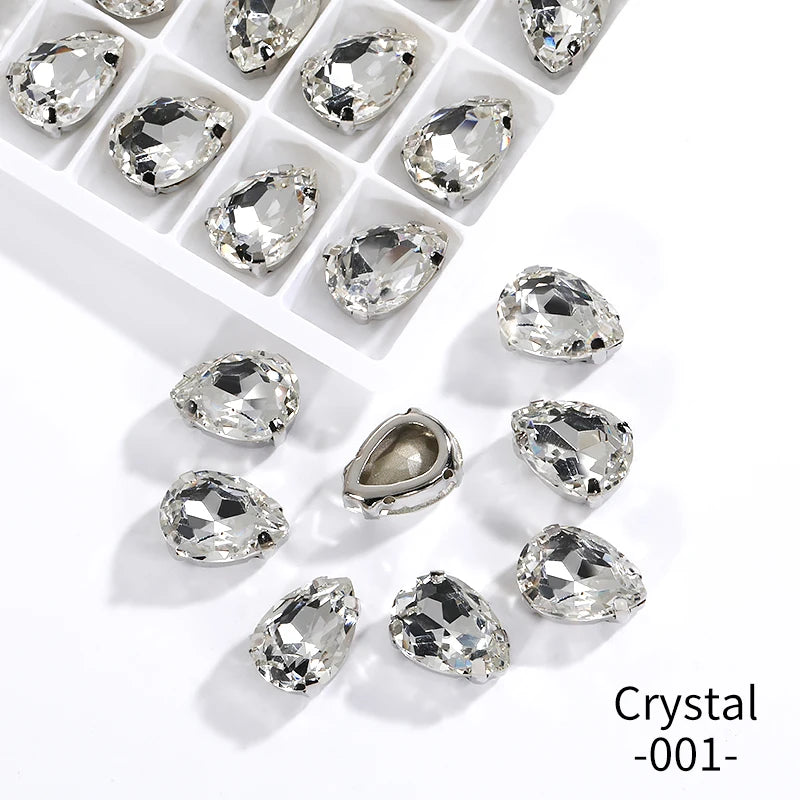Acmore Crystal Crystals Rhinestone With Claw Strass Gems Sew on Rhinestone Drop Shape Crystal Fancy Stone With Claw for Garment