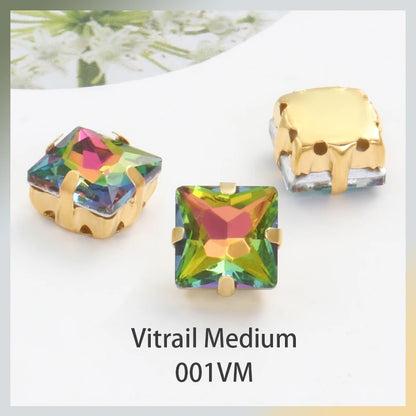 Acmore Crystal  Wholesale Colorful Sew on Stone Diamonds Square Shape Gold Claws Glass Rhinestones DIY Clothing Decorate