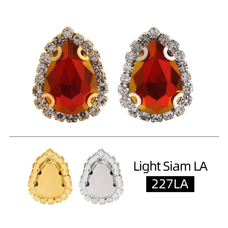 Acmore Crystal New Arrival LA Series Drop Shape  Cup Chain Flat Back Rhinestone 3D Crystal Sew on Beads for Jewelry