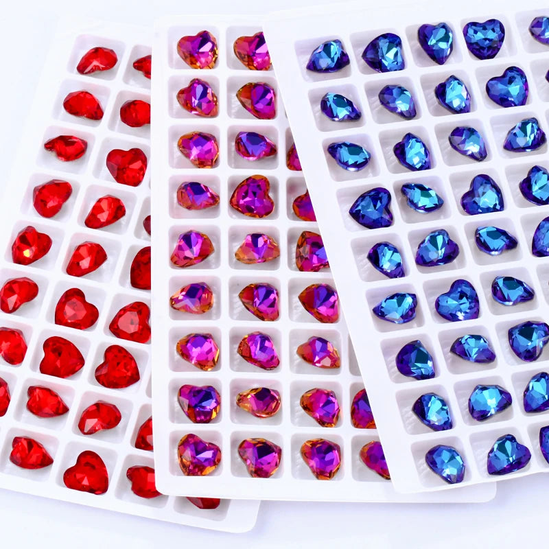 Acmore Crystal High Quality K9 Glass 8-27mm Heart Shape Point Back DIY Decoration Accessories Press on Nail Art Supplies Rhinestones