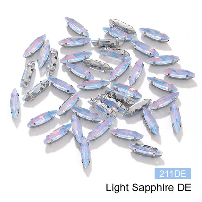 Acmore Crystal 4*15MM  Horse Eye Pointback Sew on Glass Crystal Rhinestones  Mocha Satellite Claw Stones  DIY Clothing Accessories