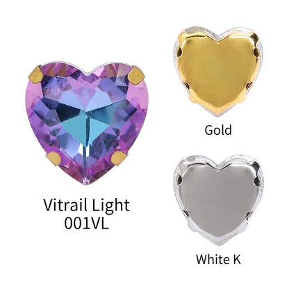 Acmore Crystal Rhinestones Flat Back Glass Crystal Heart Shape AB Diamond Sew on Rhinestone With Claw