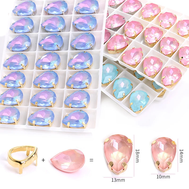 Acmore Crystal Aurora Mocha Pointback Drop Shaped Crystal Stone Rhinestone With Copper Hollow Claw Sew on Garment DIY Accessories