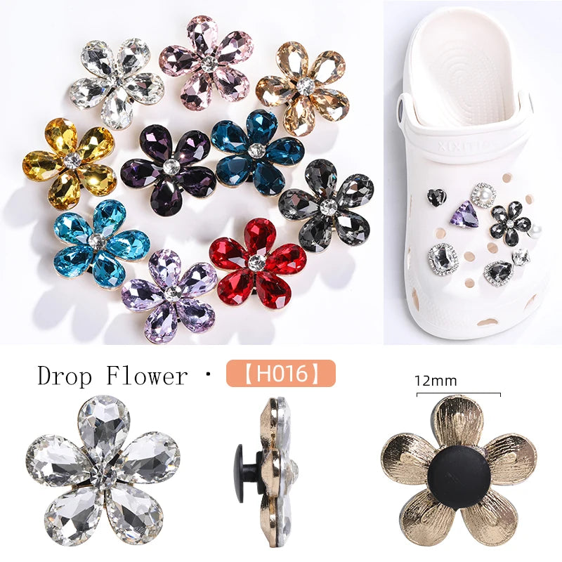 Acmore Crystal Alloy Flower Series 7 Styles High Quality Sew on Crystal Stone DIY Accessories for Summer Beach Hole Shoes Rhinestones