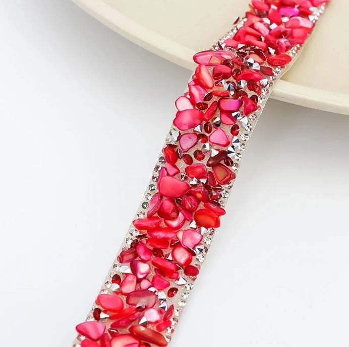 Acmore Crystal  Hot-Fix Gravel Tape 2cm Wide Rhinestone Chain Stone Cake Ribbon Trimming Wedding Decoration Sewing Accessories