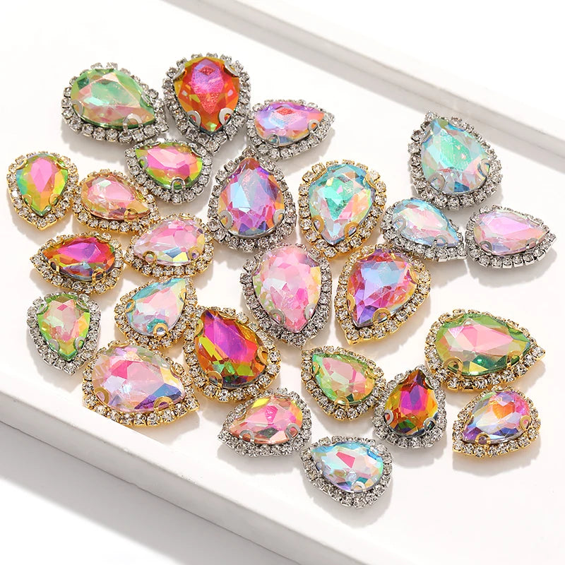 Acmore Crystal New Arrival 3D Piont Back Glass Rhinestone with Brass Caw Shadow Series Tear Drop Nail Art Rhinestones Charm for Cloth