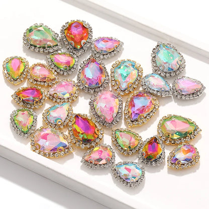 Acmore Crystal New Arrival 3D Piont Back Glass Rhinestone with Brass Caw Shadow Series Tear Drop Nail Art Rhinestones Charm for Cloth