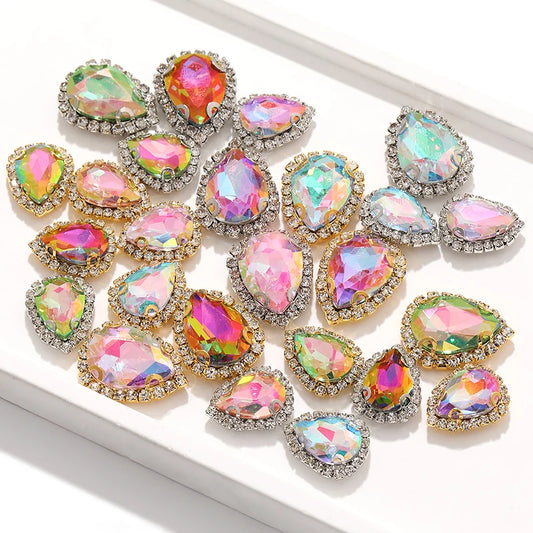 Acmore Crystal New Arrival 3D Piont Back Glass Rhinestone with Brass Caw Shadow Series Tear Drop Nail Art Rhinestones Charm for Cloth