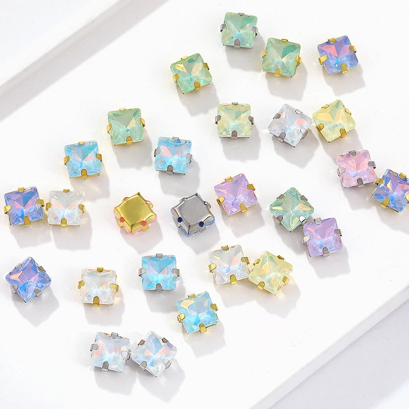Acmore Crystal New Design Princess Square Four Claws Rhinestones Flatback Sew on Fancy Stones Jewelry and Clothing