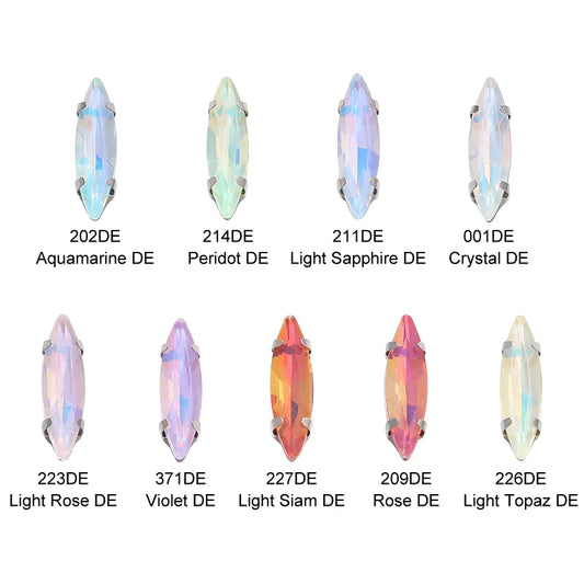 Acmore Crystal 4*15MM  Horse Eye Pointback Sew on Glass Crystal Rhinestones  Mocha Satellite Claw Stones  DIY Clothing Accessories
