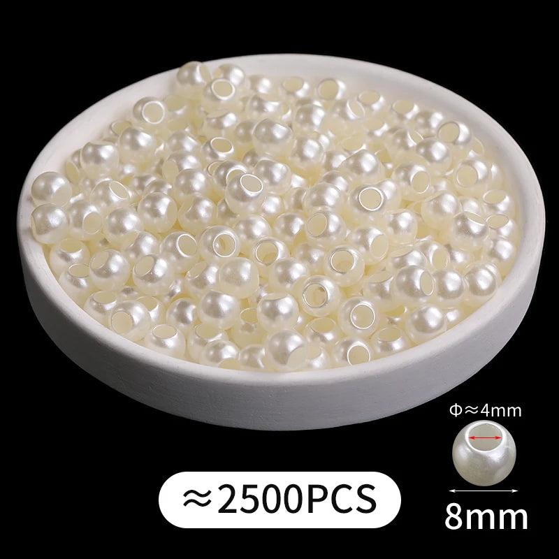 Acmore Crystal Wholesale Pearl Jewelry Beads White Abs Plastic Decoration Pearl Round Loose Pearls in Bulk With Holes