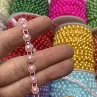 Acmore Crystal  4mm Craft Imitation Pearl Beads Cotton Line Chain for DIY Wedding Party Decoration Party Jewelry Findings Accessories