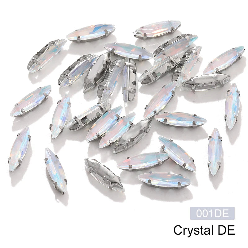 Acmore Crystal 4*15MM  Horse Eye Pointback Sew on Glass Crystal Rhinestones  Mocha Satellite Claw Stones  DIY Clothing Accessories