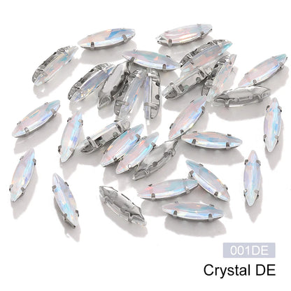 Acmore Crystal 4*15MM  Horse Eye Pointback Sew on Glass Crystal Rhinestones  Mocha Satellite Claw Stones  DIY Clothing Accessories