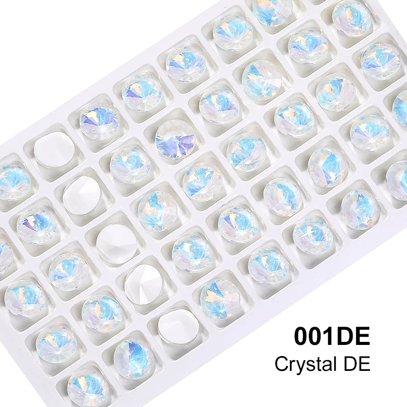 Acmore Crystal High Quality Colorful Point Back Rivoli Shape Glue on Rhinestones Glass Stones Crystal DIY Clothes Design