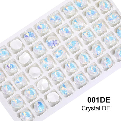 Acmore Crystal High Quality Colorful Point Back Rivoli Shape Glue on Rhinestones Glass Stones Crystal DIY Clothes Design