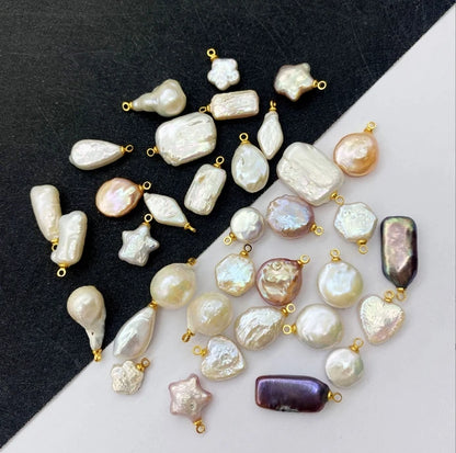 Acmore Crystal Fine Natural Freshwater Pearl Pendant Irregular Shape Star Circular Heart Baroque Pearl Charm DIY Jewelry Accessories