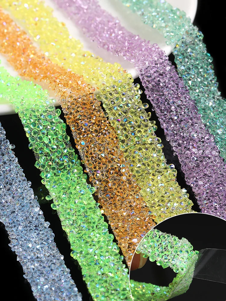 Acmore Crystal Wholesale 1.2cm Width Jelly Resin Strips Non Hotfix Stones Self-Adhevise Rhinestone Trim Sticker for DIY Tumbler