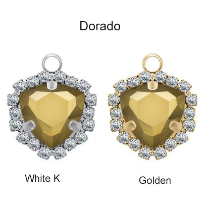 Xichuan Fat Triangle Shaped Crystal Stone K9 Glass Sew on Cup Chain Setting Shiny Colors Rhinestone Crafts Pendant Necklace