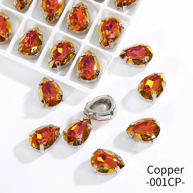 Acmore Crystal Crystals Rhinestone With Claw Strass Gems Sew on Rhinestone Drop Shape Crystal Fancy Stone With Claw for Garment