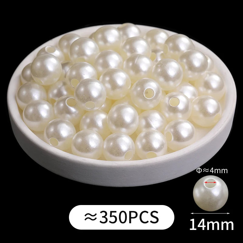 Acmore Crystal Wholesale Pearl Jewelry Beads White Abs Plastic Decoration Pearl Round Loose Pearls in Bulk With Holes