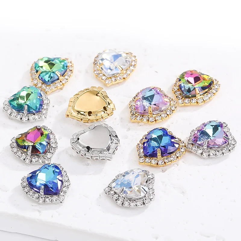 Acmore Crystal Flat Back Heart Crystal Rhinestone Flatback Sewing Supplies Stones for Diy Clothing DIY Nail Supplies