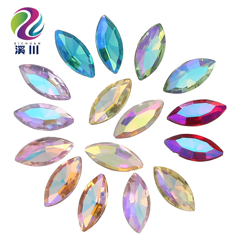 Wholesale Fashion Ab Crystal Glass Repair Rhinestone Crystal Ab Sewing Rhinestone Horse Eye Sewn on Gemstone