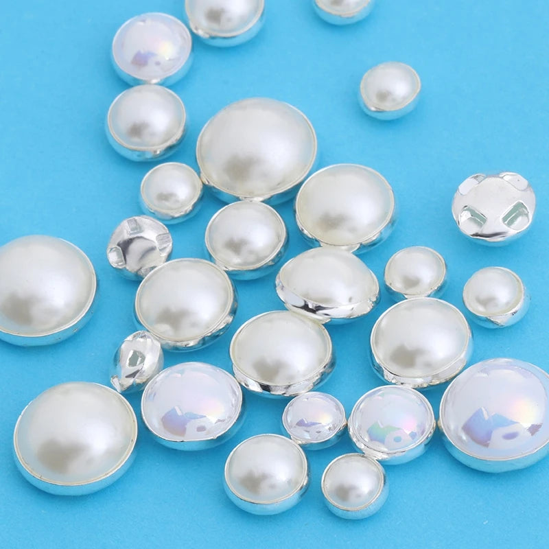 Acmore Crystal Newest Round Shape Stainless Steel Clawless Edging Flat Back Decoration Wholesale in Bulk Pearl DIY Sew Accessories