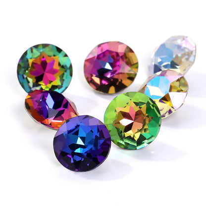 Acmore Crystal Gemstone Flower Round K9 Glass Rhinestones Crystal Pointback Glue on Clothing Making Nail Art Garment Crafts Jewelry
