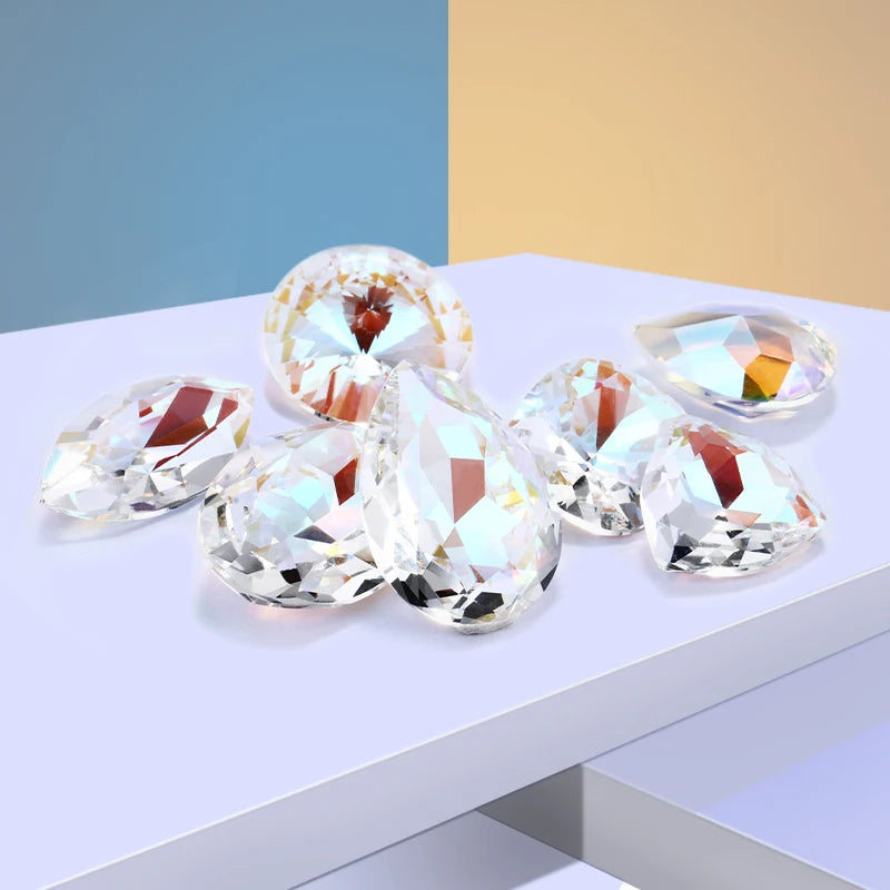 Acmore Crystal Fancy Loose Crystal Stones Glass Crafts Brand New Unfoiled Crystal Shimmer Glass Point Back Rhinestones for Bag Garment
