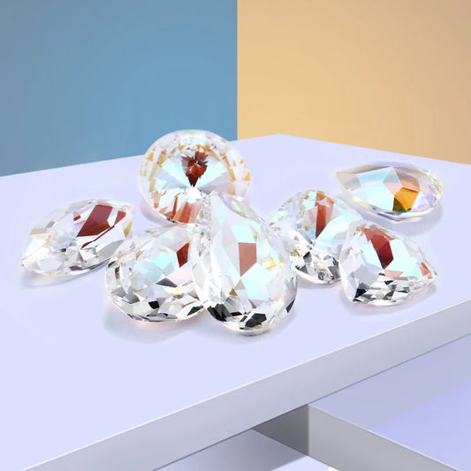 Acmore Crystal Fancy Loose Crystal Stones Glass Crafts Brand New Unfoiled Crystal Shimmer Glass Point Back Rhinestones for Bag Garment
