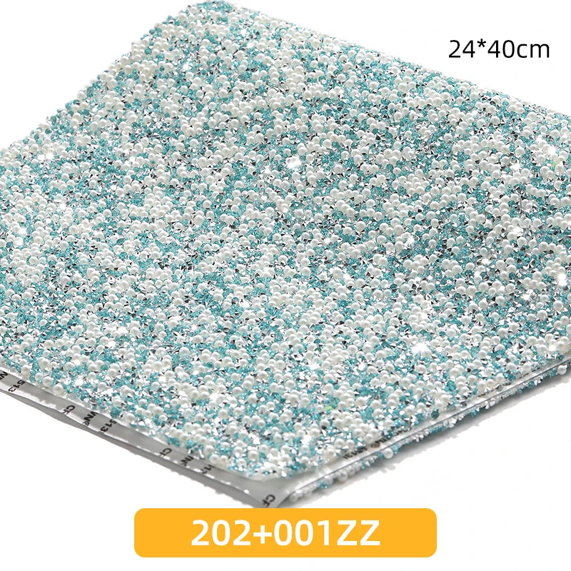 Acmore Crystal 24*40CM Pearl Mesh Trimming Net Colorful Resin Best Rhinestone DIY Purse Applique  for Wedding & Dress