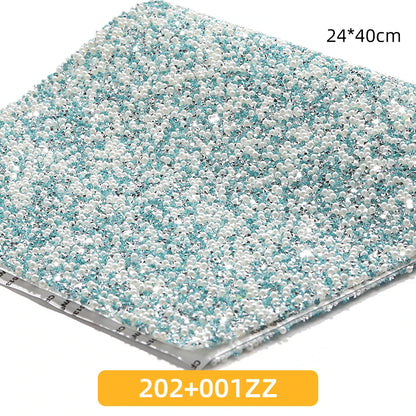 Acmore Crystal 24*40CM Pearl Mesh Trimming Net Colorful Resin Best Rhinestone DIY Purse Applique  for Wedding & Dress