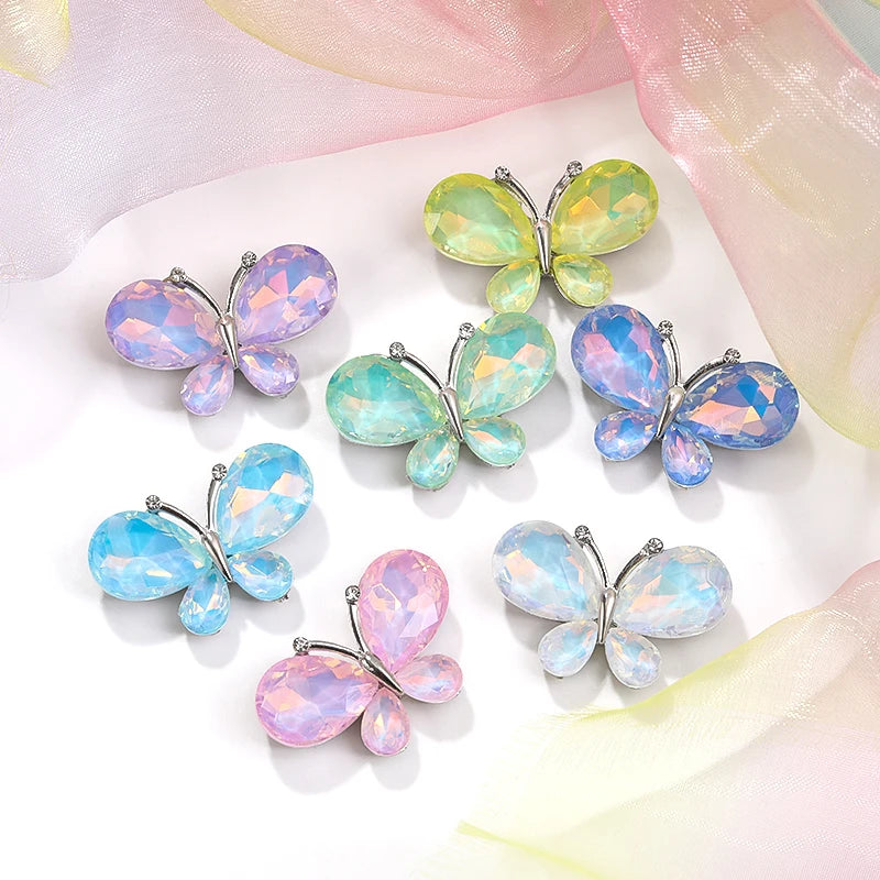 Acmore Crystal New Design Loose Rhinestone Butterfly Alloy Flower Shapes Crystal Stone Point Back DIY Clothes Decoration