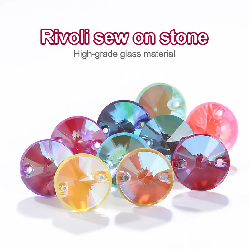 Acmore Crystal New MI Series Rivoli Shaped Round High Quality 3d K9 Glass Sew on Crystal Stones Rhinestone DIY Accessories