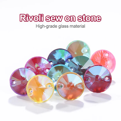 Acmore Crystal New MI Series Rivoli Shaped Round High Quality 3d K9 Glass Sew on Crystal Stones Rhinestone DIY Accessories