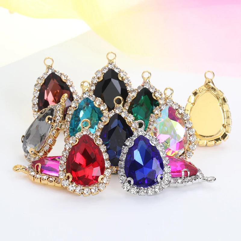 Acmore Crystal Drop Shape Crystal Stone Sewing on Golden/white K Claw Setting Pendant Necklace Strass Rhinestone Crafts