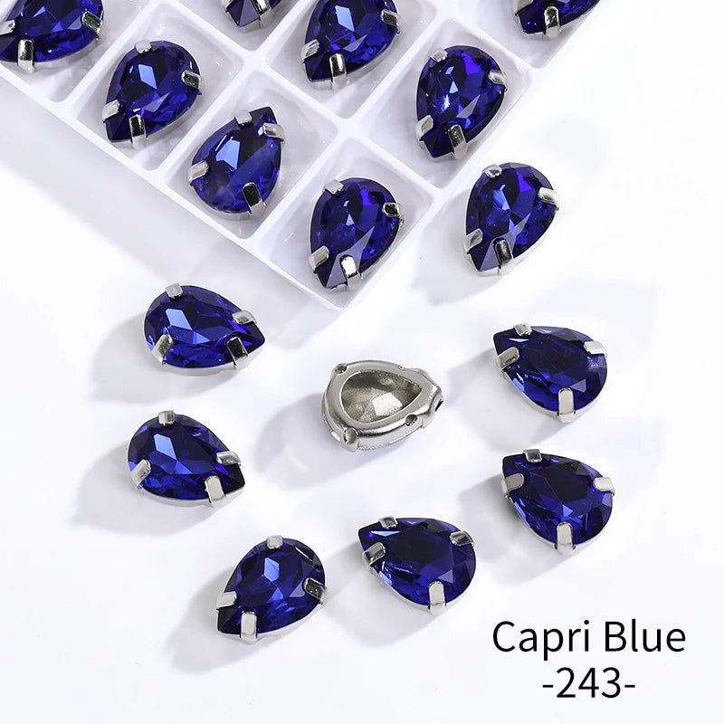 Acmore Crystal Crystals Rhinestone With Claw Strass Gems Sew on Rhinestone Drop Shape Crystal Fancy Stone With Claw for Garment
