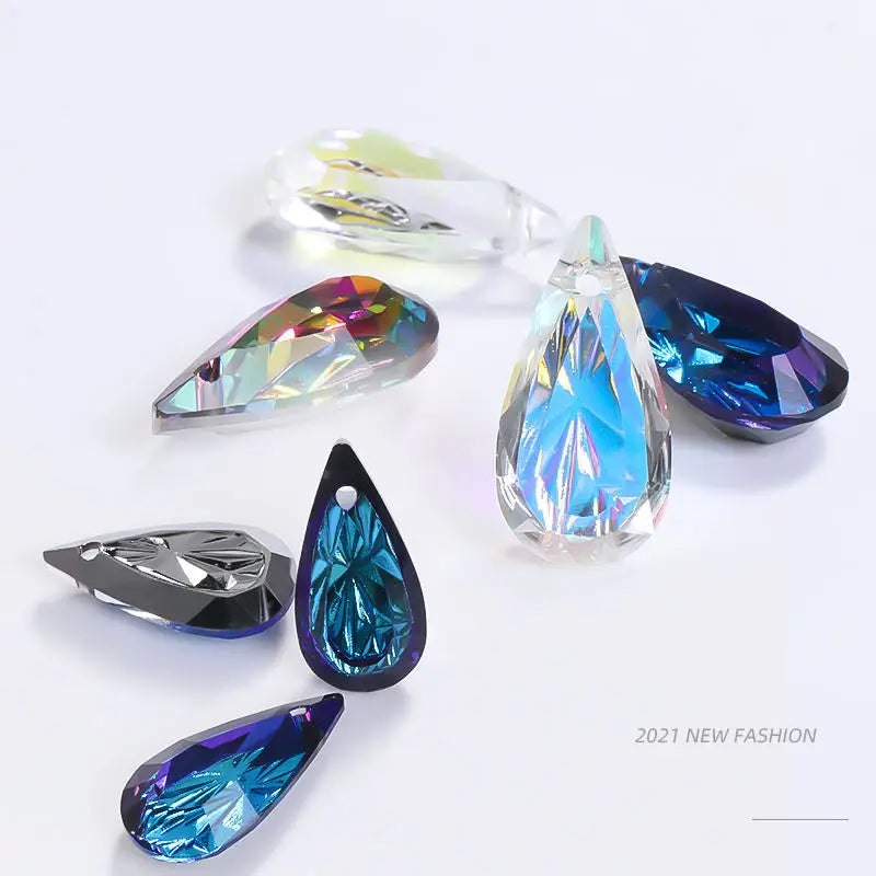 Acmore Crystal Relief Series Teardrop Loose Crystal Stone Embossed Back Art Supplies Accessories Rhinestone for Necklace Earring Brooch