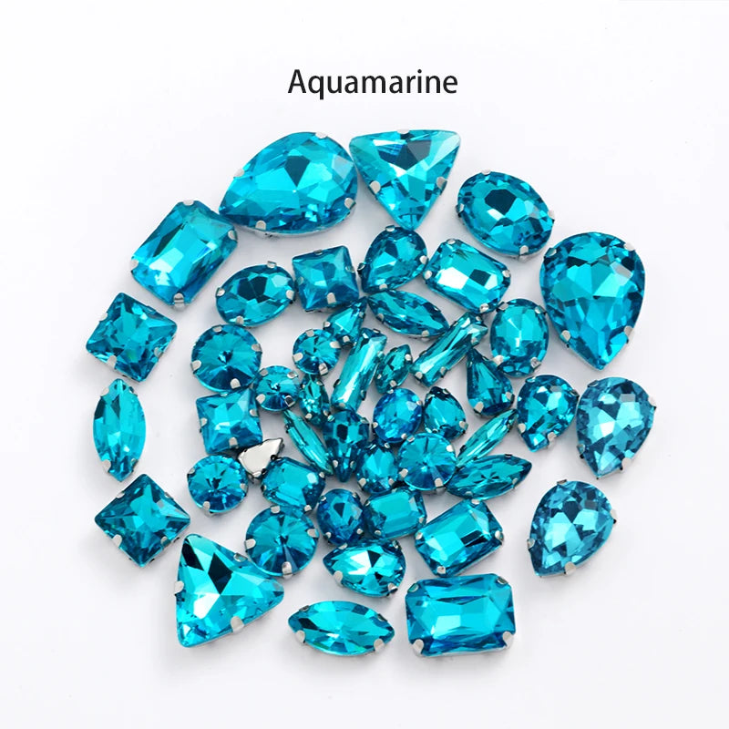 Acmore Crystal Mixed Shapes 22 Colors Four-point Stainless Steel Claw Loose Sew on Crystal Stone Glass DIY Rhinestone With Claw Setting