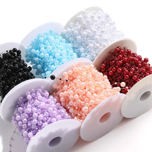 Acmore Crystal High Quality Colorful 8+3MM  Faux Pearl Beads  Roll Strand Artificial Pearl Bead Chain for Wedding Party Decoration