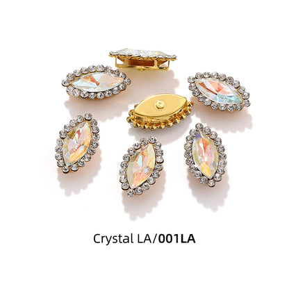Acmore Crystal New Arrival Double-layers Navette Shape Flat Back Claw Rhinestones Golden Sunflower Sew-on Crystal Glass for Clothing