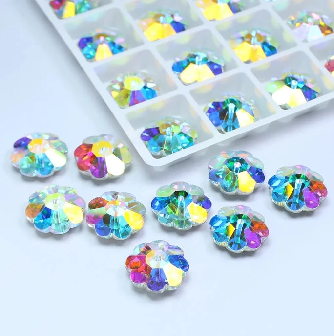 Acmore Crystal Wholesale Sew on Crystal AB Flatback Glass Rhinestones Lead-free Flower Crystal Beads for Garment Sewing Diy Accessories