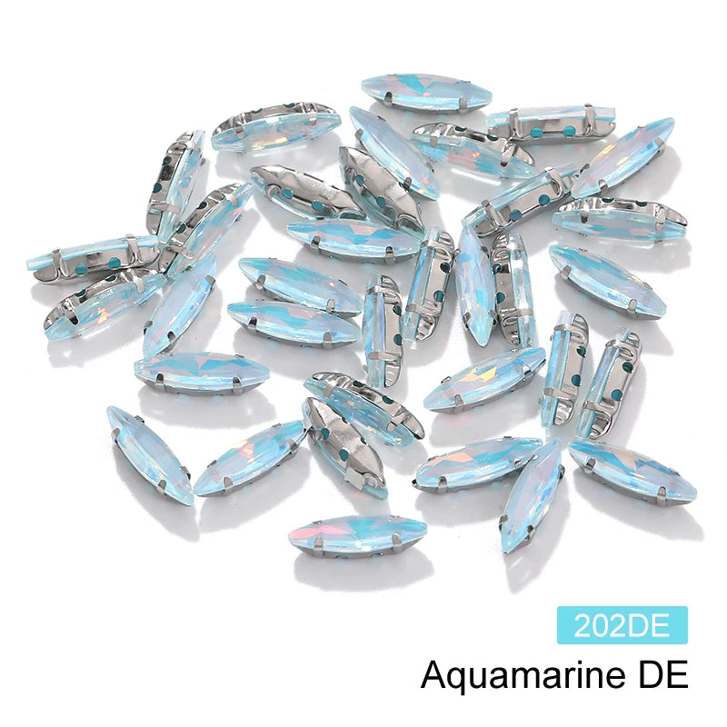 Acmore Crystal 4*15MM  Horse Eye Pointback Sew on Glass Crystal Rhinestones  Mocha Satellite Claw Stones  DIY Clothing Accessories