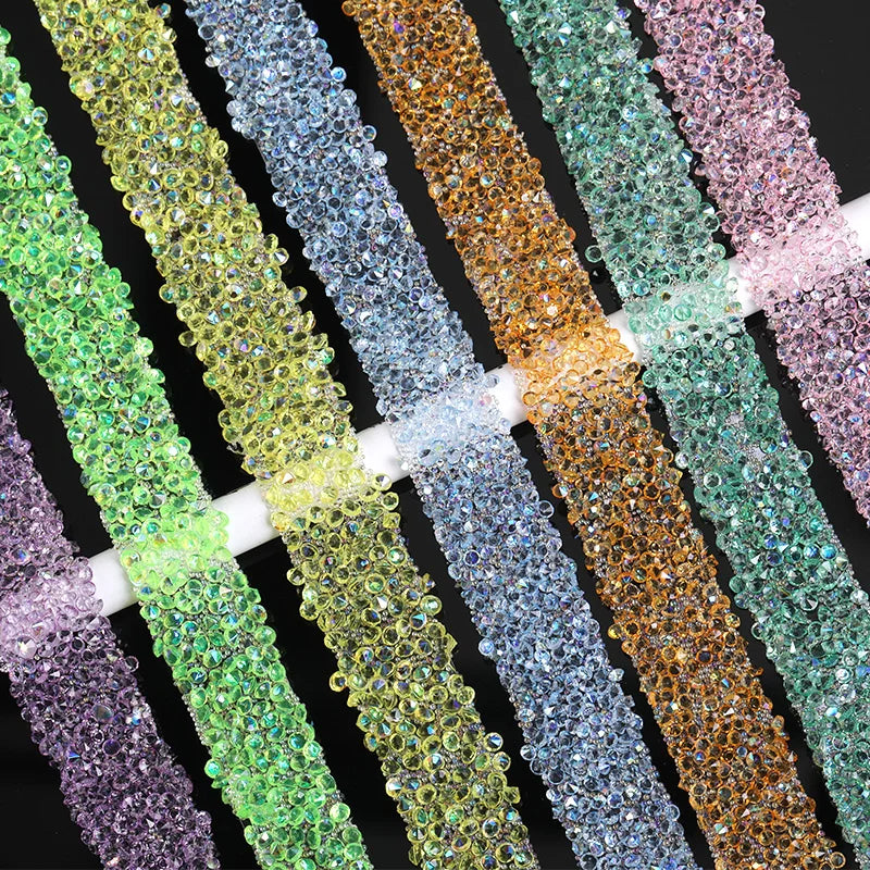 Acmore Crystal Wholesale 1.2cm Width Jelly Resin Strips Non Hotfix Stones Self-Adhevise Rhinestone Trim Sticker for DIY Tumbler