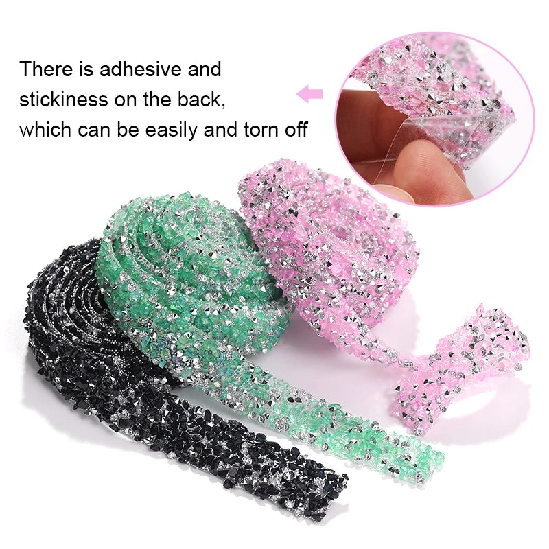Acmore Crystal Wholesale 1.2cm Bling Self-Adhesive Resin Mesh Strips With Round Point Back Rhinestones Tube Rope for Decoration Garment