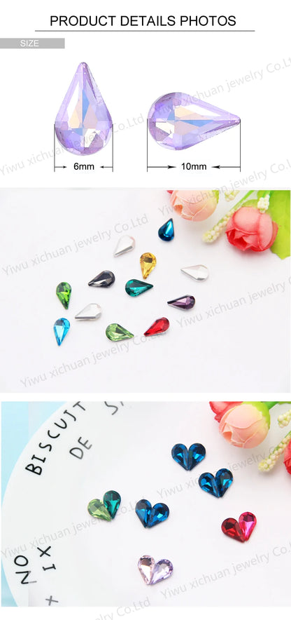 Factory Wholesale 3A Glass  Drop Crystals View AB Colors Teardrop Sew on Rhinestones for Costumes Jewelry Making
