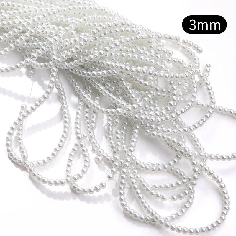 Acmore Crystal 3mm/4mm/6mm/8mm White Glass Imitation Pearl Beads with Hole ABS Loose Beads for Jewelry Making  Decoration Accessories